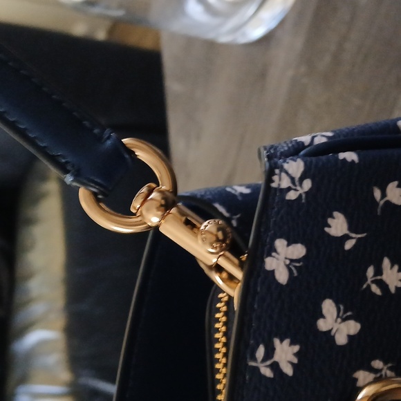 Coach Dark Blue Floral Satchel - Picture 4 of 7